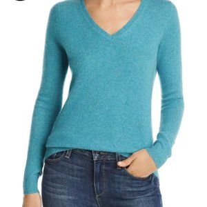 C By Bloomingdales Marled Teal 2 Ply Cashmere V-Neck Sweater Size S - EXC